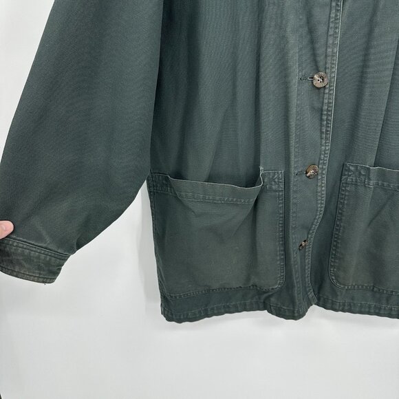 vintage 90s Y2K EDDIE BAUER chore coat barn jacket plaid lined western green M - Picture 7 of 13